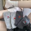 Trendy Heels with English Heart AB Embroidered Mid-calf Socks, Fashionable Women's Pure Cotton Pile Socks