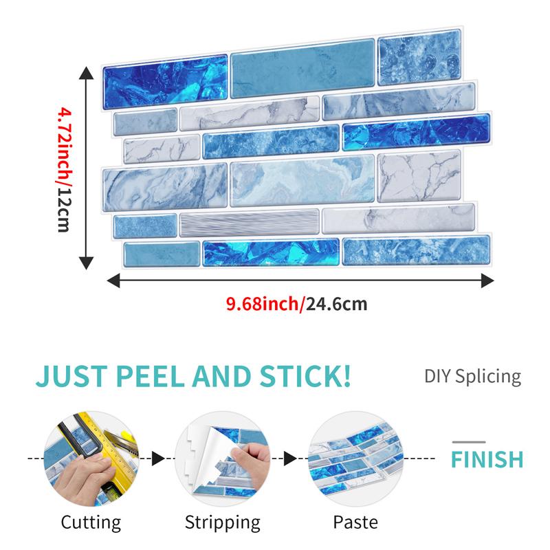12 Pcs Self Adhesive Tile Sticker Waterproof PVC Marble Pattern Peel And Stick Panels Bathroom Kitchen Backsplash Wall Decals
