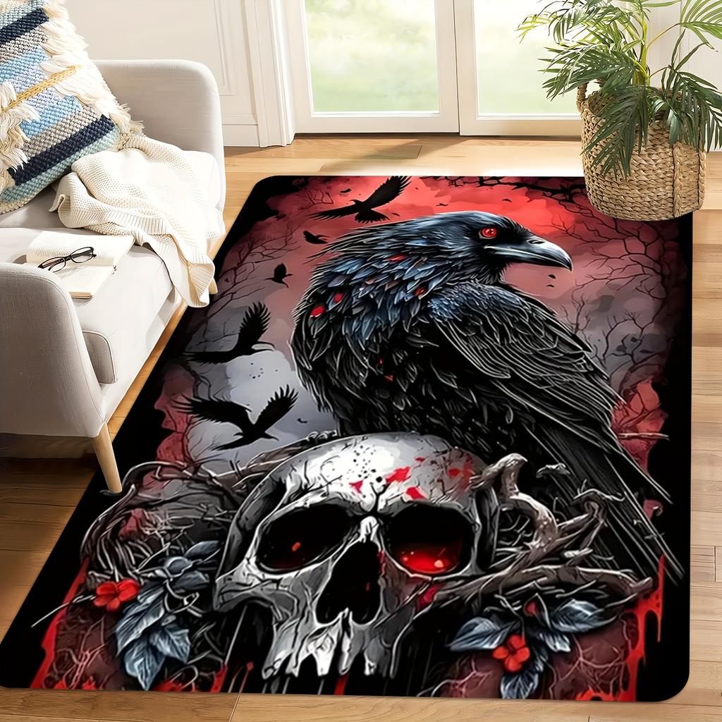 Ковер с черепом ворона - Моющийся ковер для помещений/улицы для гостиной, спальни и патио, готический домашний декор