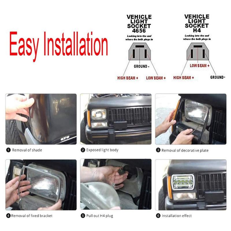 Car LED Work Light Headlight 5X7 With Aperture Angel Eye Dual Color Hi-Lo Beam Lamp For Jeep Wrangler Off-road Truck DRL Lamp