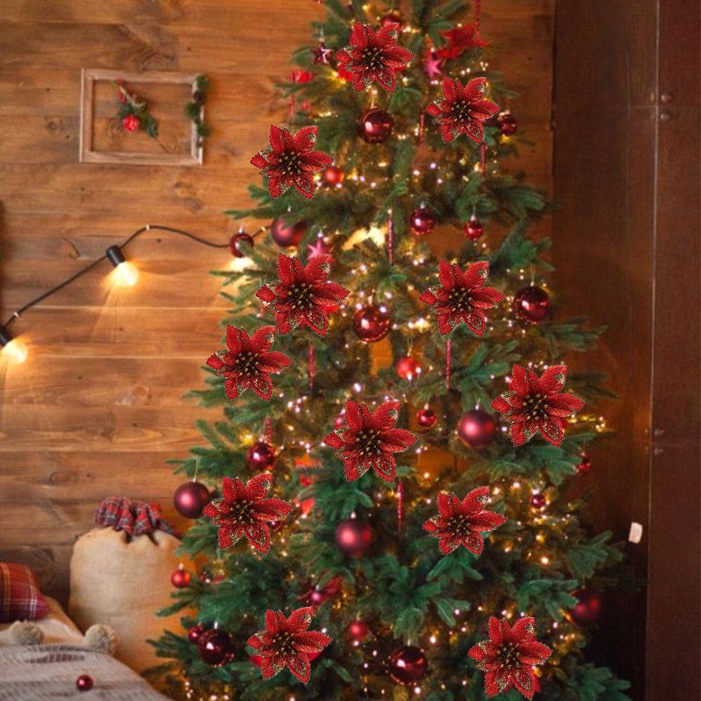 Gold Powder Glitter Home Xmas Ornaments Christmas Tree Decorations Christmas Flowers Fake Flowers