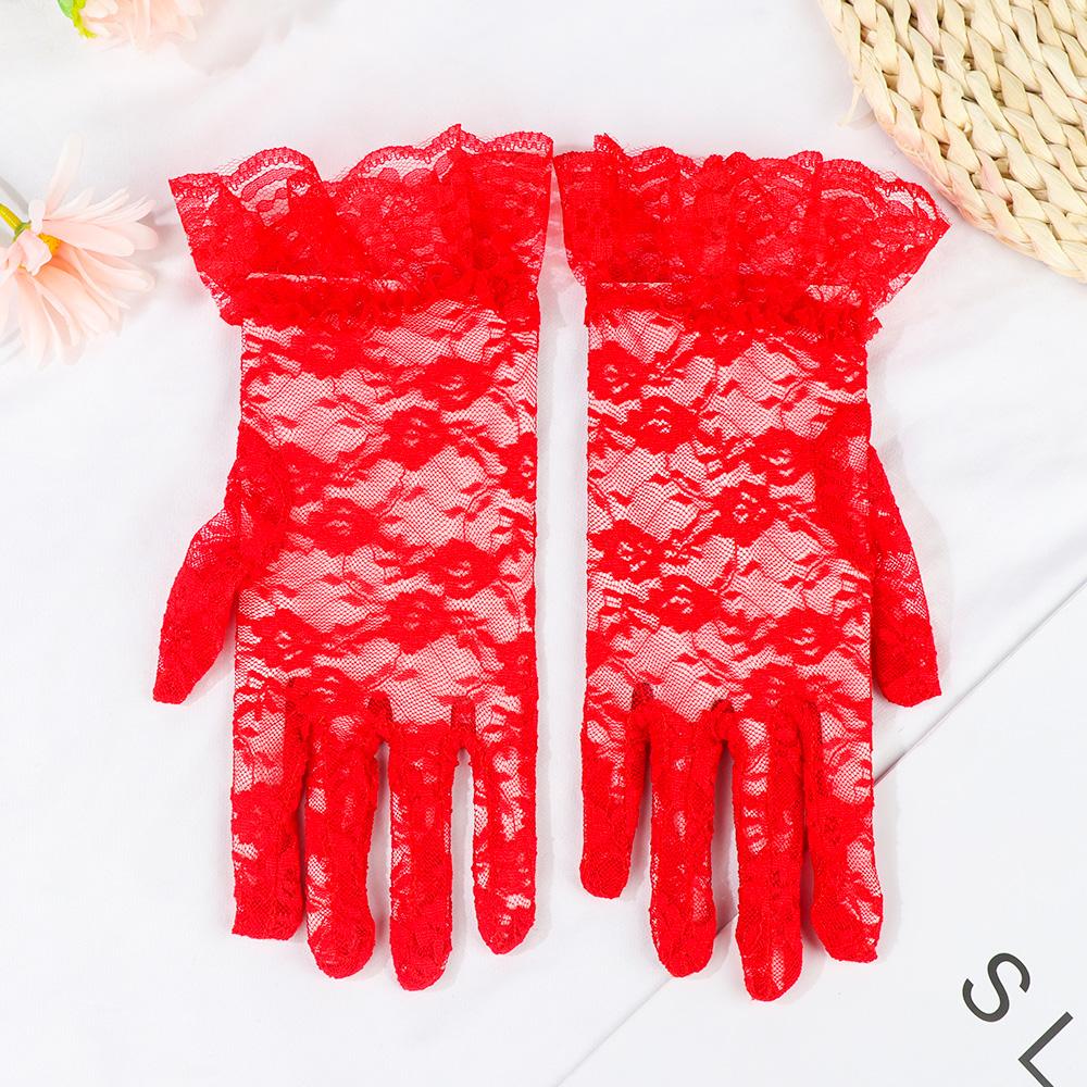 Summer Wedding Sunscreen Lace Gloves Party Dressy Gloves White Bride Gloves Rose Flower Pattern