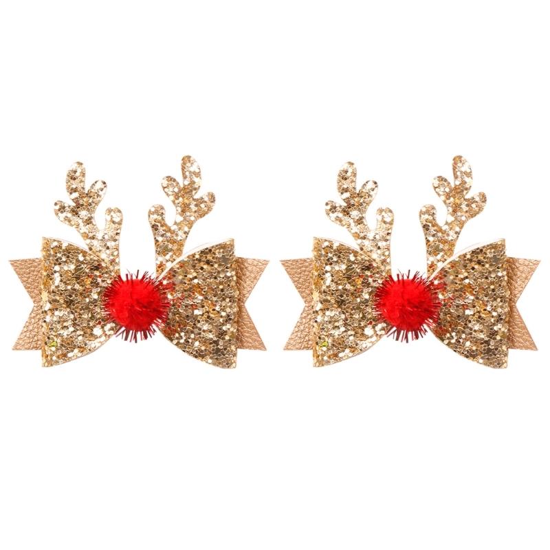 Sparkling Hair Clip with Sequins Cute Bowknot Deer Horn Hairpin for Girls Perfect Festive Headwear Christmas Present