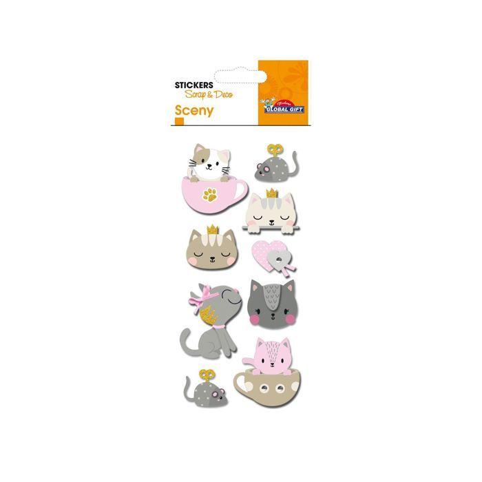 Glitter Embossed Stickers - Kittens and Textures