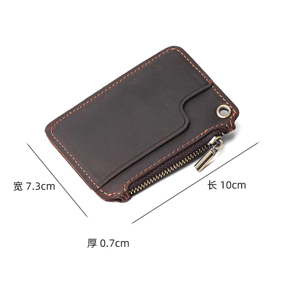 Retro Leather Card Holder  Change Bag  Mini Bag Cowhide Portable Zipper Hanging Key Thin Coin Bus Card Cover