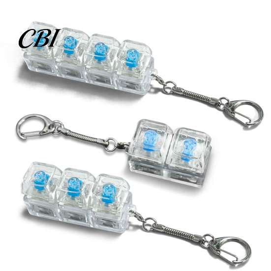 Fidget Keyboard Toy 2/3/4-Keys with LED Light, Stress Relief Push Clicky Button Finger Clicker, Pocket Size Mechanical Keychain Light