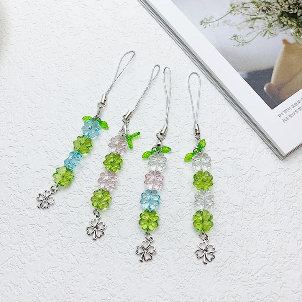 Colorful Keychain Elegant Beaded Four Leaf Clovers Phone Pendant Bag Charm Stylish Accessory for Fashion Enthusiasts