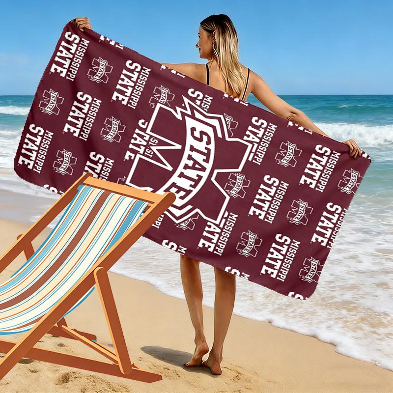 Mississippi State Bulldogs Print Beach Towel, Large Soft Quick Dry Towel for Beach Camping Swimming
