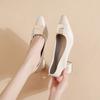 -Leather Thick Heel Single Shoes Women's Medium Heel High Heels French Temperament Soft Leather Nude Square Head Grandma Shoes Cm