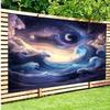 2D Fantasy Ocean Wave Backdrop Purple Starry Sky Moon Photo Background
