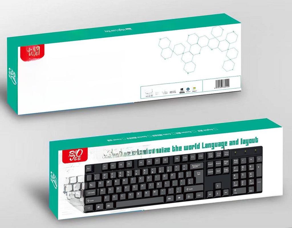 Multilingual USB Wired Keyboard with Russian, Arabic, Spanish, and French Layouts