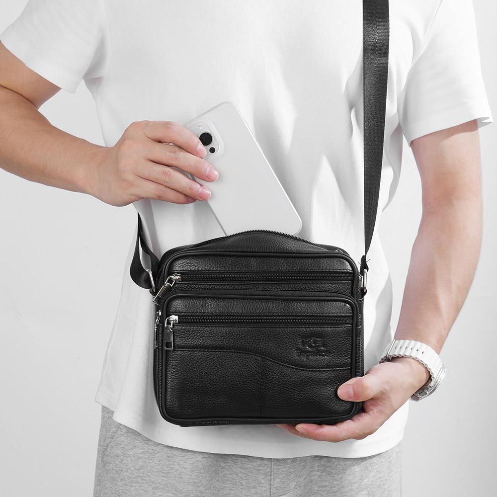 Men's Leisure Large Capacity Multi Layer Genuine Leather Shoulder Bag High Quality Business Broadband Crossbody Bag For Men