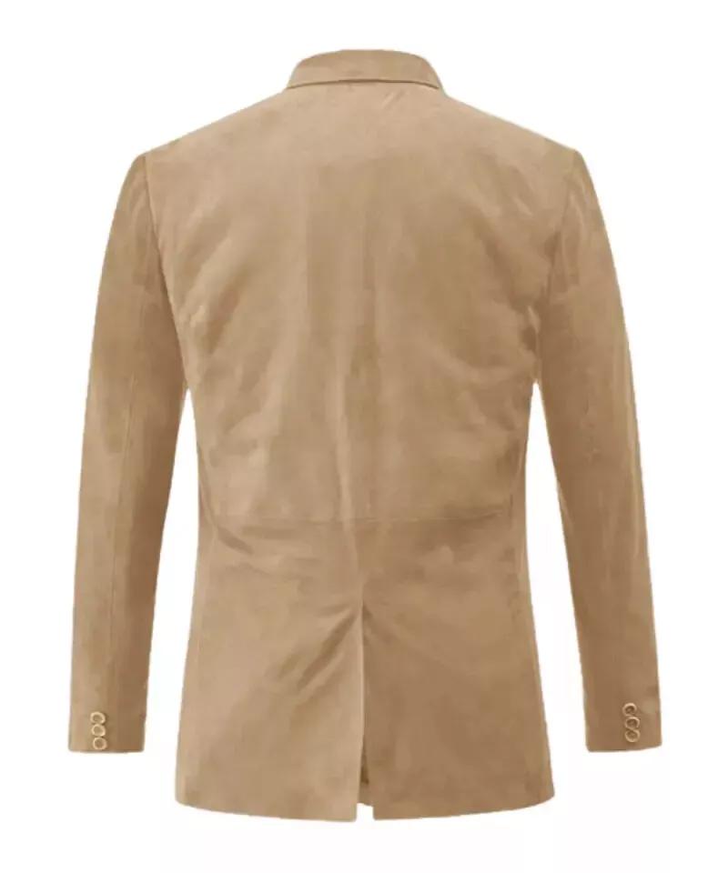 Настоящая овчина, стильный деловой наряд, бежевый мужской замшевый кожаный пиджак, пальто ручной работы