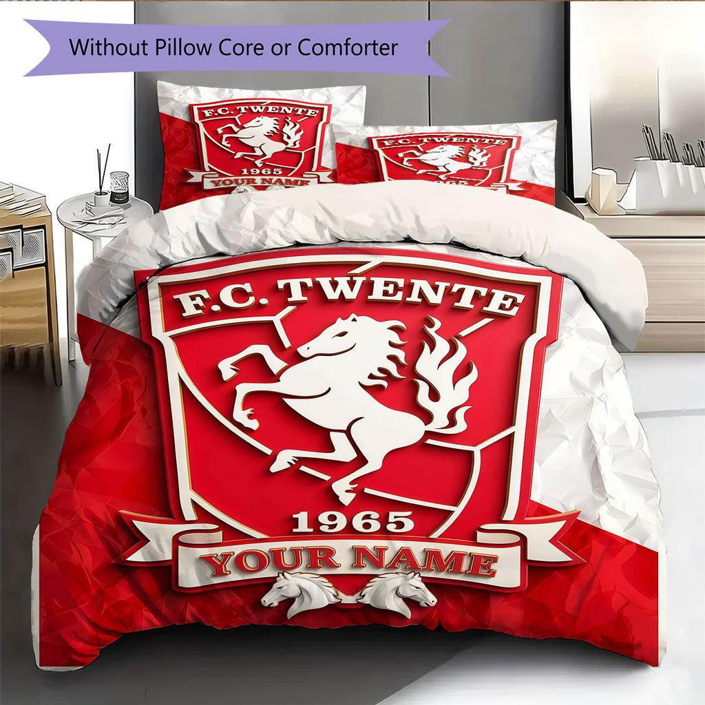 Custom Name,FC Twente Pattern Bedding Home Decoration Birthday Gift ( 1 duvet cover + 2 pillowcase, without core),fan merchandise.