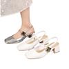 Baotou Sandals Women's Summer New One-word with Thick Heel Fairy Wind Medium Heel French Mary Jane Single Shoes Women