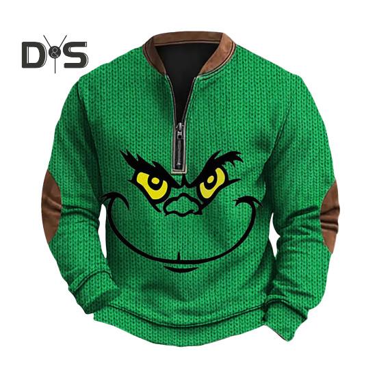 Весна Осень Мужской Топ На Молнии Полуоткрытый V-образный Вырез 3D Мультяшный Принт Лоскутные Рукава Плюс Размер Пуловер Свободный Спортивный Досуг Праздник Свитшот