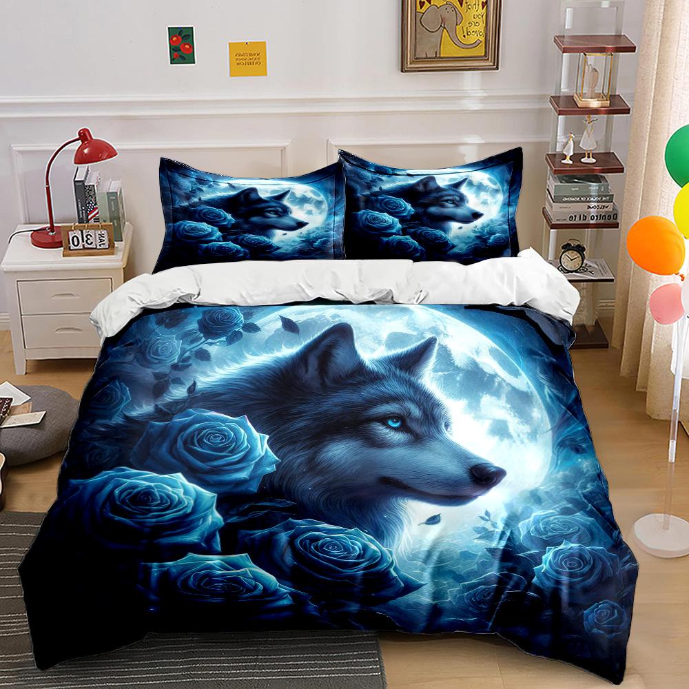 Wolf and Rose Print Bedding Set Sports Enthusiast Duvet Cover 1 Duvet Cover 2 Pillowcases Adult and Children Bedding Set Luxury