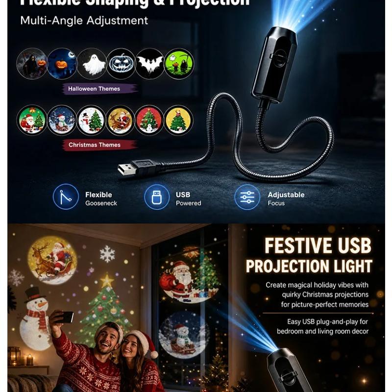 New Christmas & Halloween USB Starry Sky Projection Light Romantic Planet Atmosphere Night Light for Car Interior Home Bedroom Decor