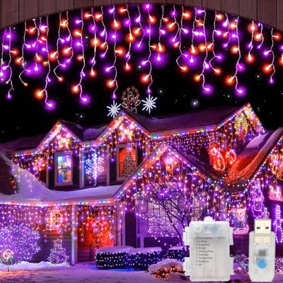 3.5М 105LED Сосульки Гирлянда Фея Огни Уличные Оранжевый+Фиолетовый Гирлянда Для Хэллоуина Нового Года Вечеринки Свадьбы Сада Патио Украшение