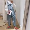 Корейский уличный джинсовый комбинезон для женщин, свободные милые комбинезоны, повседневные модные комбинезоны для девочек, макси, синие джинсы, комбинезоны