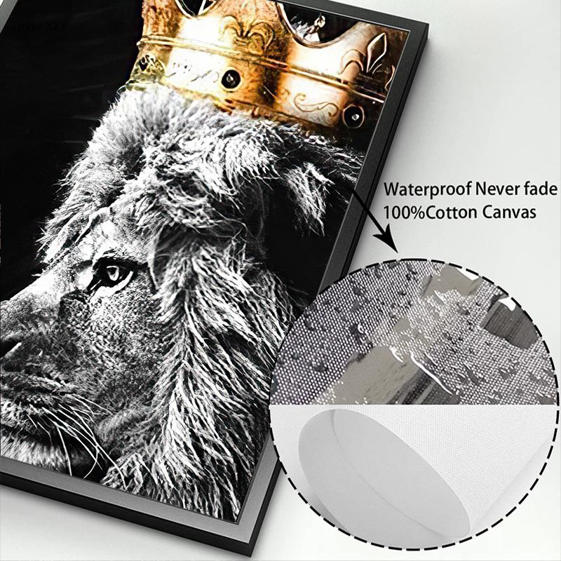 Lion Canvas Painting Wall Art Animals King and Queen with Golden Crown Posters and Prints Wall Art Pictures for Home Decoration
