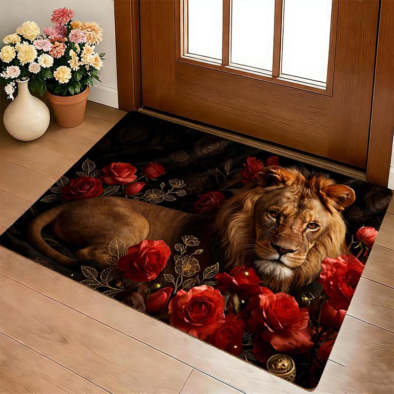 Lion Roses Living Room Nonslip Area Rug Soft Carpet For Bedroom Game Playroom Sofa Office Home Decor Doormat Christmas Gift C929417