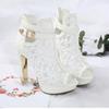 Elegant Summer Women's Sandals Fish Mouth Shoes Mid-heel Large Size Women's Shoes Breathable Women's Shoes Lace Mesh High Heels
