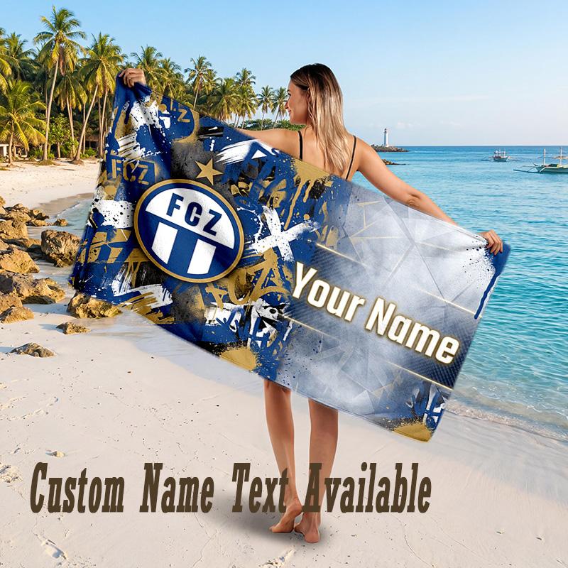 FC Zürich Design Beach Towel Custom Text Large Towel for Beach Vacation