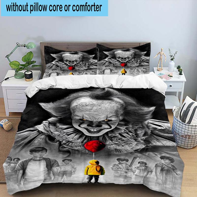 1PC Scary Clown Horror 3pcs Bedding,Including 1pc Duvet Cover And 2pcs Pillowcases Perfect for Christmas,Ideal for Bedroom, Dormitory