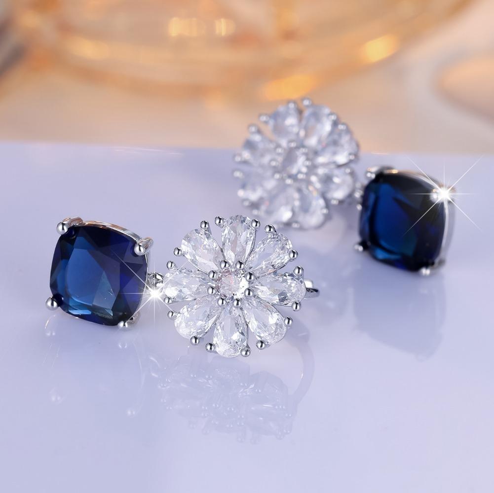 1 пара сережек-капель с голубым цирконием огранки «Принцесса» для женщин и девочек, серебряные серьги-цветы, ювелирные изделия для свадебной вечеринки