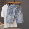 2024 Мужские модные свободные прямые джинсовые шорты: Молодежные бриджи средней длины