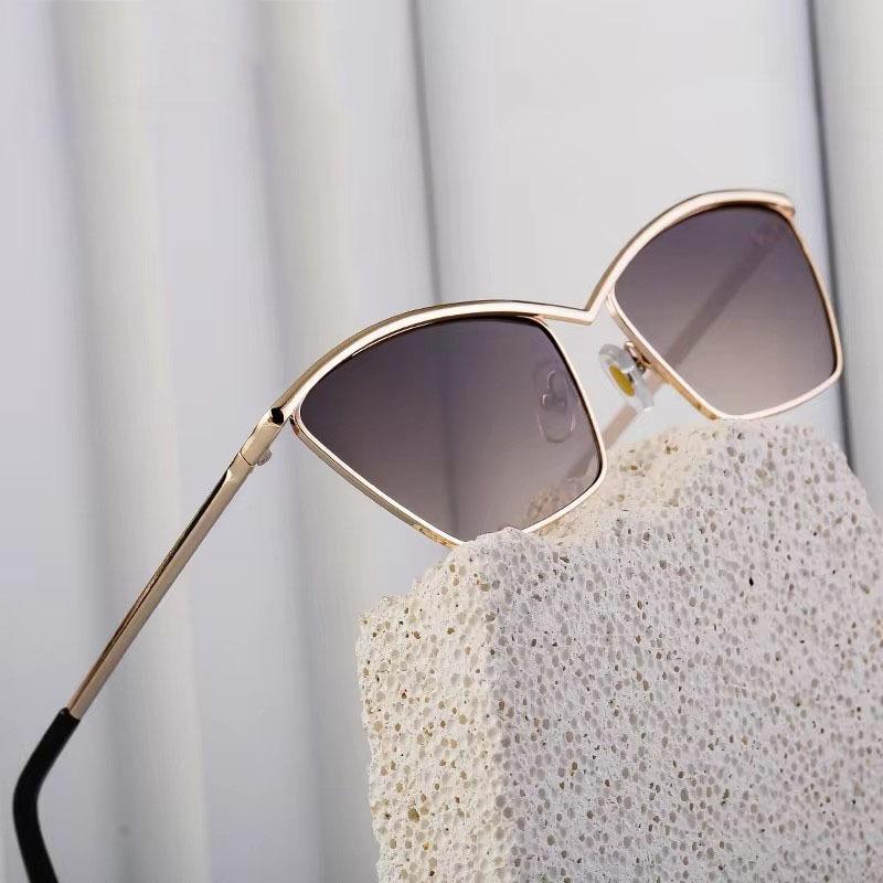 Неполяризованные классические солнцезащитные очки «кошачий глаз» прямоугольной формы для женщин, роскошный брендовый дизайн, модные винтажные солнцезащитные очки в металлической оправе, ретро-очки унисекс