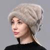 Winter Hats for Women Natural Mink Fur Adjustable Christmas Luxury Warm Caps