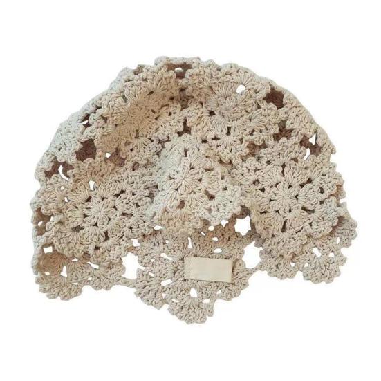 Women Knitting Hat Hollow Crochet Flower Pattern Breathable Handcrafted Hat Outdoor Work Street Wear