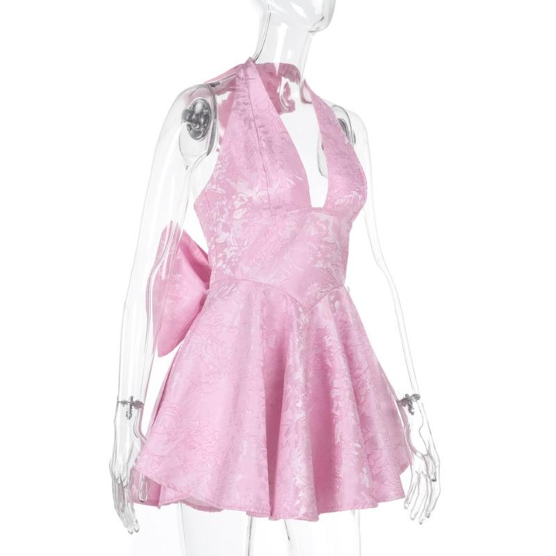 Spring Women's Fashion Is Sexy Slim Jacquard Halter Bow Dress