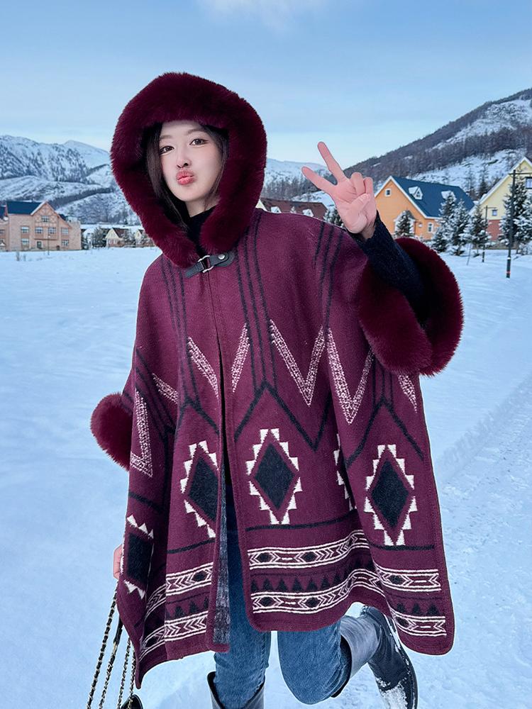 Winter Scarf Women Ladies Layers Poncho Hooded Fluffy Plaid Wraps Shawl Warm Scarve Capa Para Mujer Pashmina Cloak Vintage New