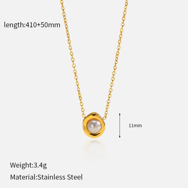 European and American light luxury pearl collarbone chain versatile high-end titanium steel necklace electroplated 18K gold stainless steel necklace