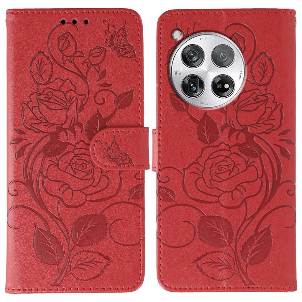 For OnePlus 12 5G Case Wallet Stand Imprinted Rose Butterfly PU Leather Phone Cover