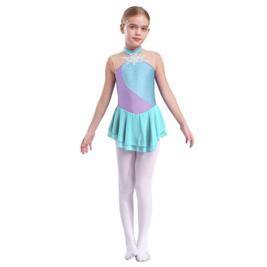 Платье для фигурного катания на коньках со стразами для девочек, детское платье для балета и танцев, детское гимнастическое платье для лирических танцев, костюмы