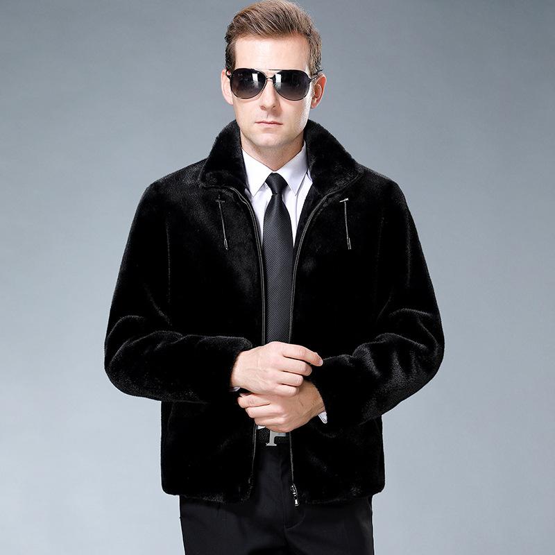 Зимняя новая модель для мужчин среднего и пожилого возраста, норковая бархатная шуба с короткими лацканами, меховая цельная мужская шуба, толстая