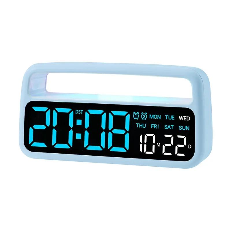 Mood Light Alarm Clock Large LED Table Clock with Handle Brightness Adjustment Time Date Week Display Desktop Clock Home Decor