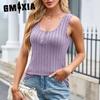 Women's Casual Fashion Sleeveless Knit U-neck Pit Strip Slim Button Vest