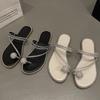 Rhinestone Thin Strap Flat Bottom Set of Toe Slippers for Women's Summer Wear New Fashionable Versatile Skirt Beautiful Cool Slippers