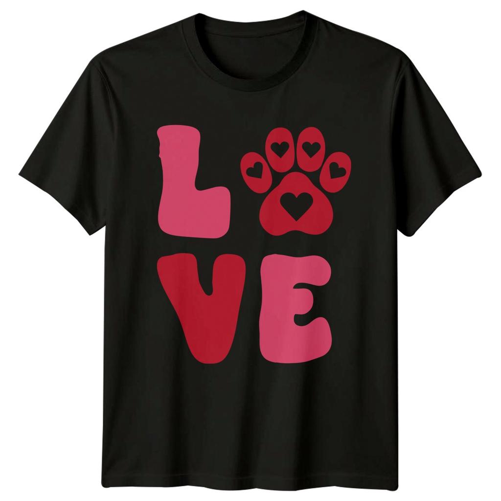 Pet Love Paw Print Heart Womens T-Shirt Dog Mom Pet Lover