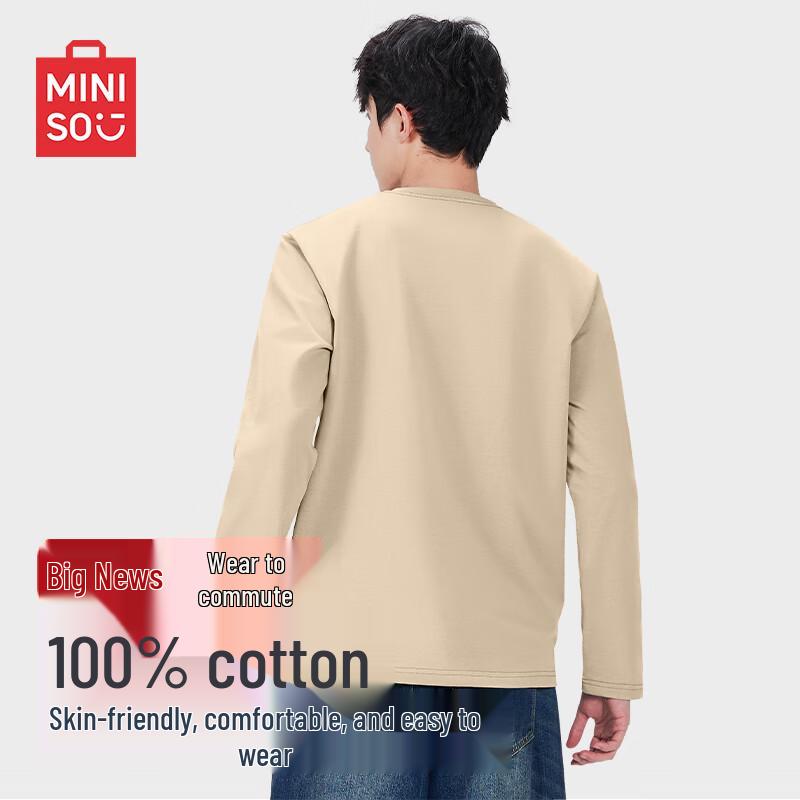 MINISO Мужская футболка с длинным рукавом из тяжелого чистого хлопка