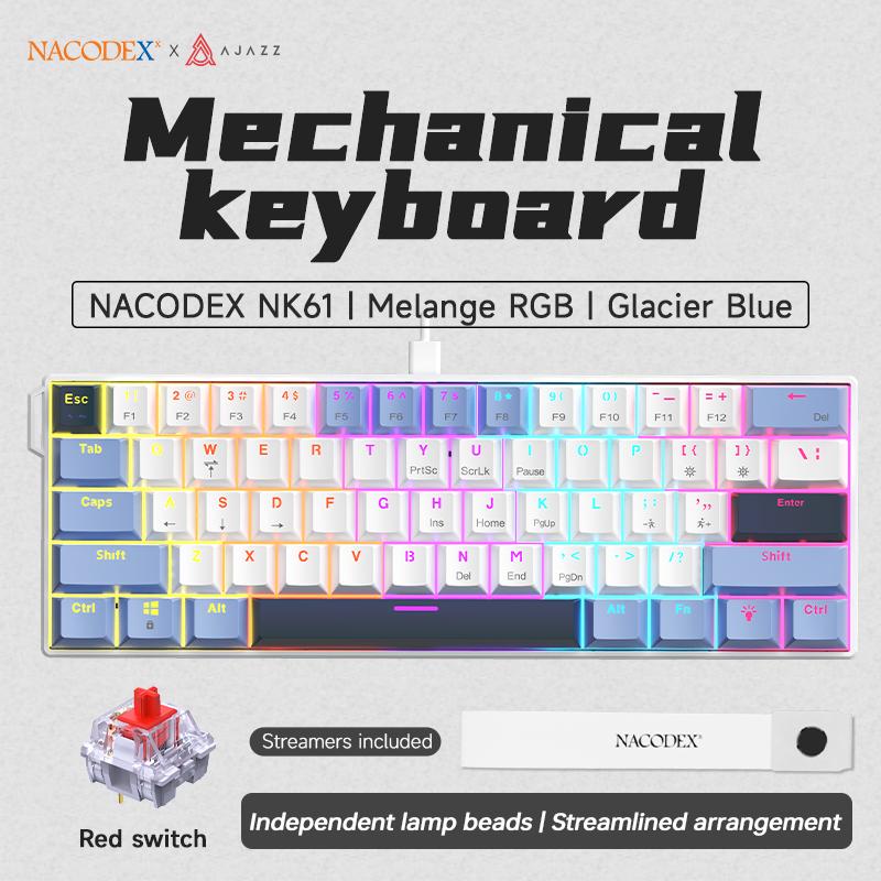 AJAZZ NK61 Проводная игровая механическая клавиатура 60% RGB - Сменные 61 клавиша Красный переключатель Мини-клавиатура для игрового ПК