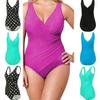 Womens One-piece Sexy V-neck Backless Bikini Summer Solid Vintage Beach Swimsuit Plus Size
