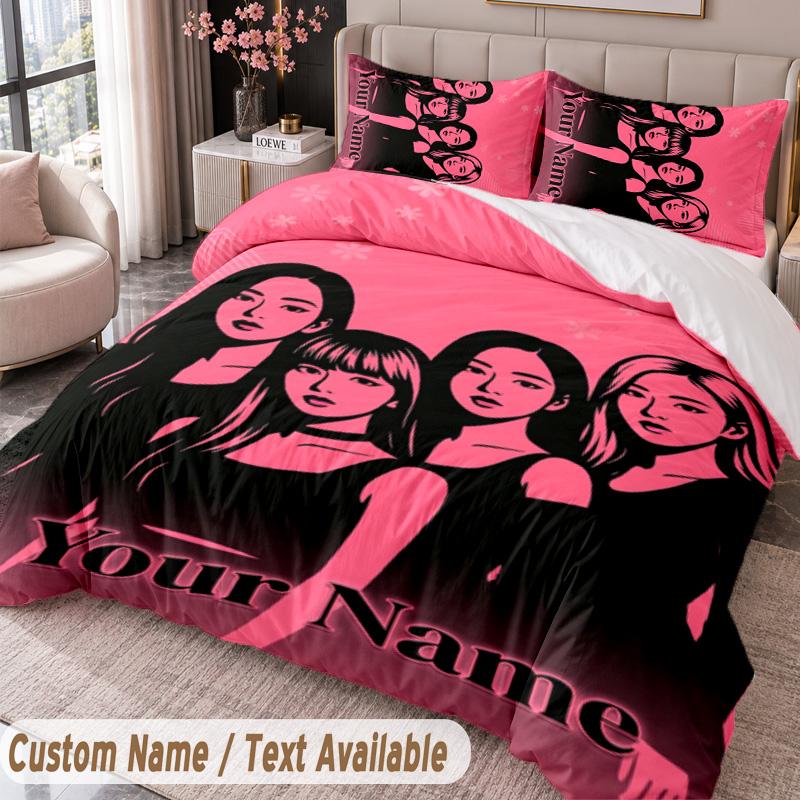 Custom Name Text 3Pcs Bedding Set BLACKPINK Duvet Cover And Two Pillowcases