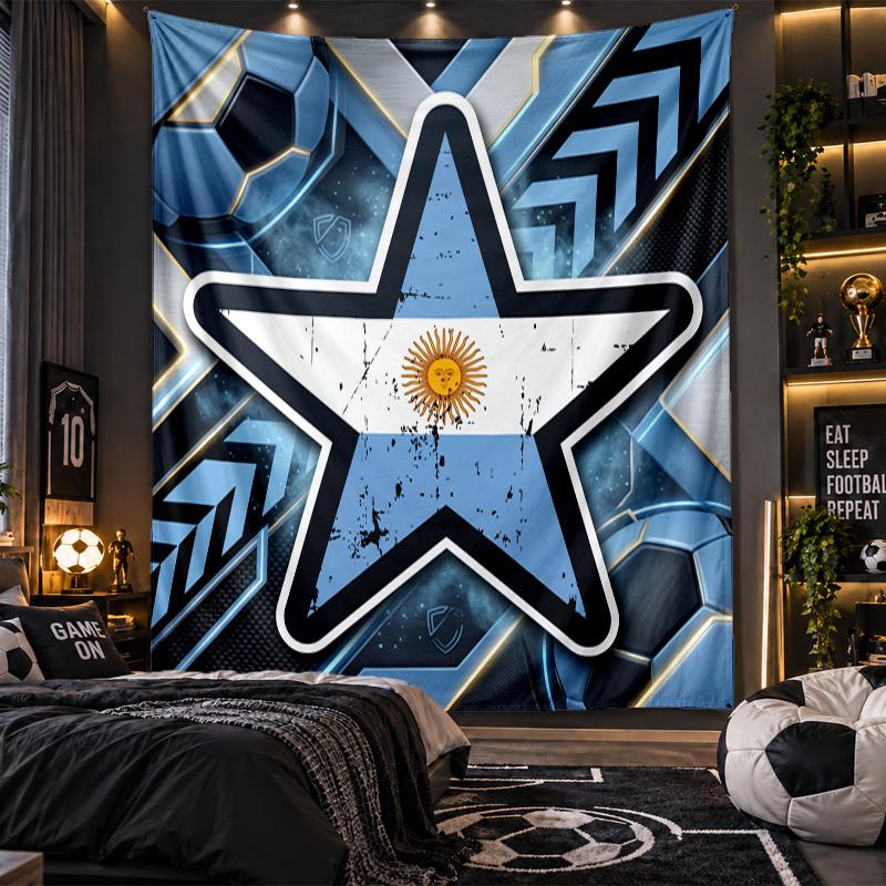 Wall Hanging Tapestry Argentina Football Print Cloth for Living Room Bedroom Home Decor