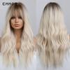 Synthetic Ombre Blonde Platinum Wigs Long Wavy Wig for Women with Bangs Party Daily Heat Resistant Fibre Hair Wigs